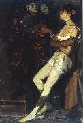 unknow artist Stehende Artistin und Pierrot in einem abgedunkelten Raum Spain oil painting reproduction